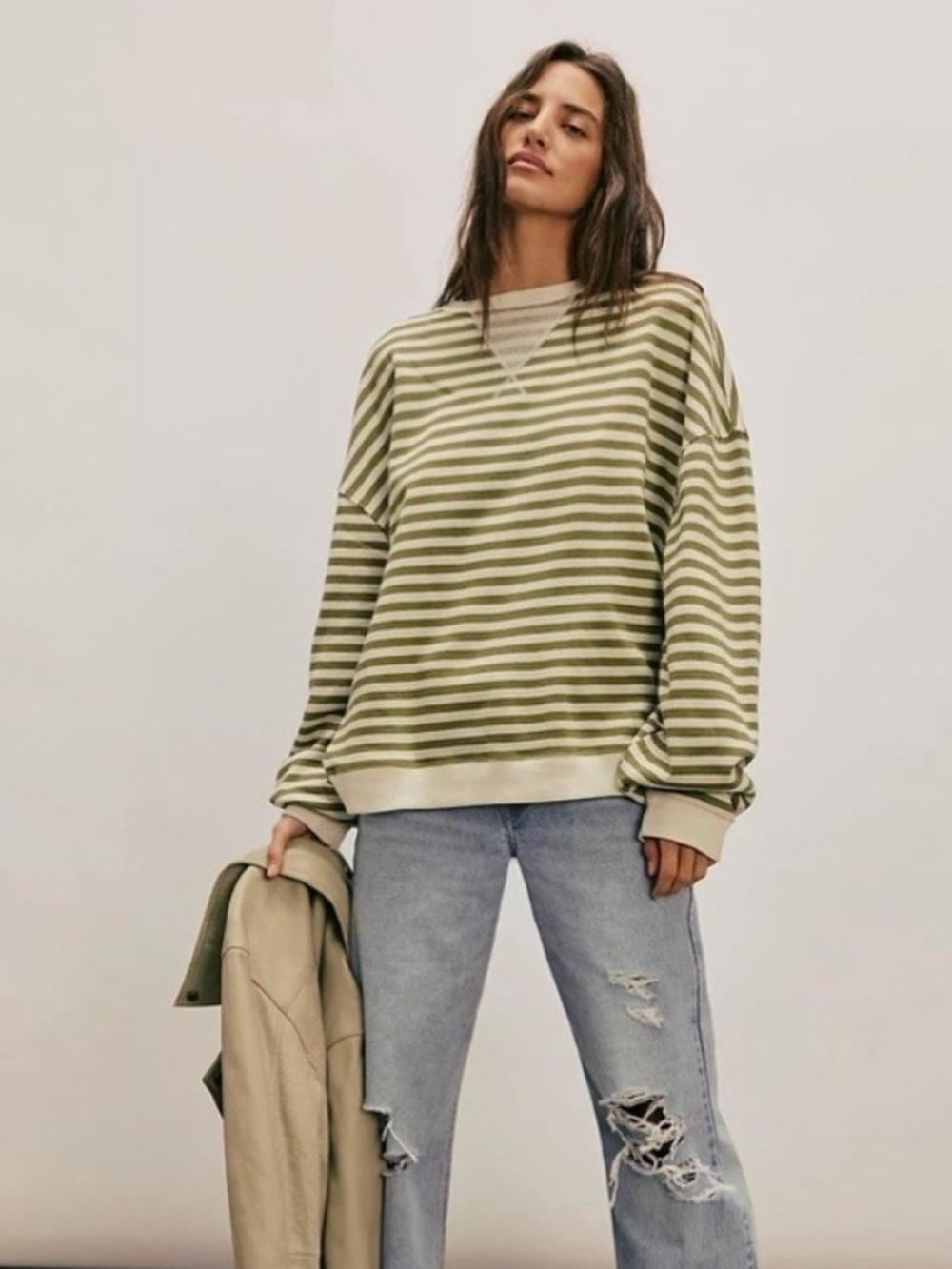 ▪️NWT Free People Oversized Classic Crew Sweatshirt in Woodland Combo
